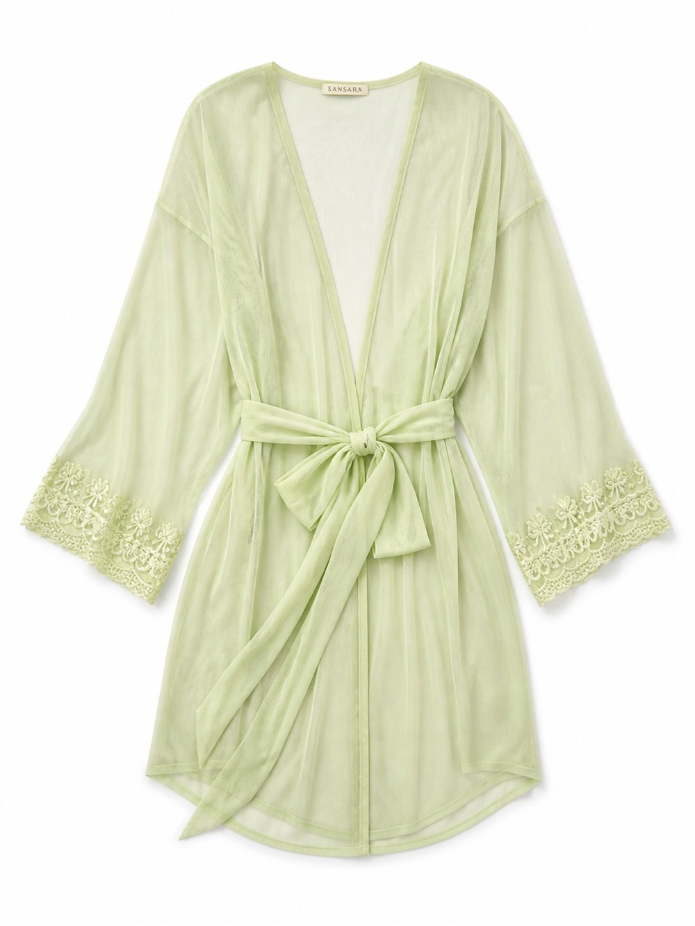 SenSara Light Green Sheer Lace-Trim Robe